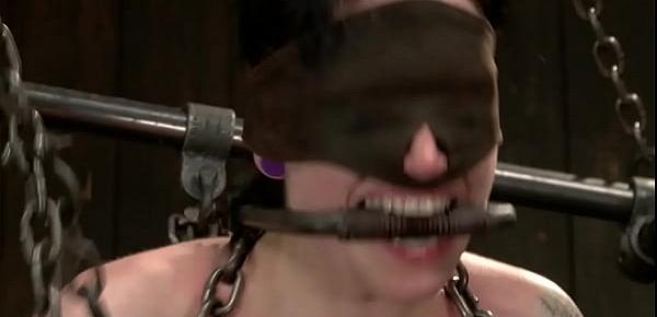  Chained blindfolded slave punished